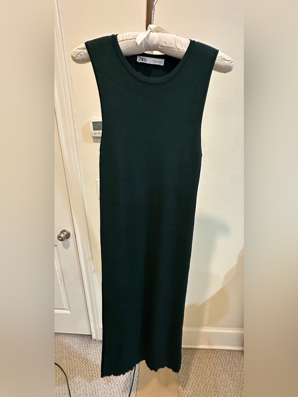 Zara Forest Green Ribbed Knit Sleeveless Midi Dress Size L